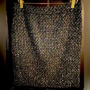 J Crew wool EUC pencil skirt size 6 black with mixed colors purple , blue, green